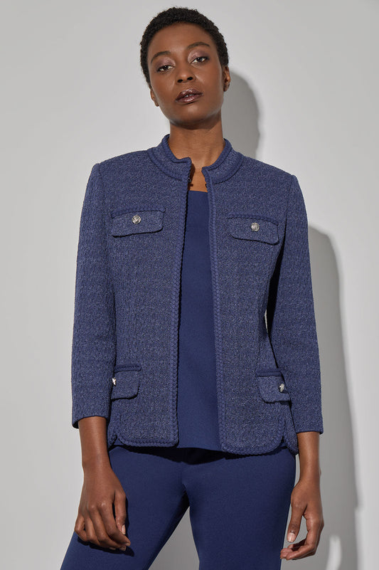 Braided Trim Pointelle Knit Jacket, Regatta | Ming Wang